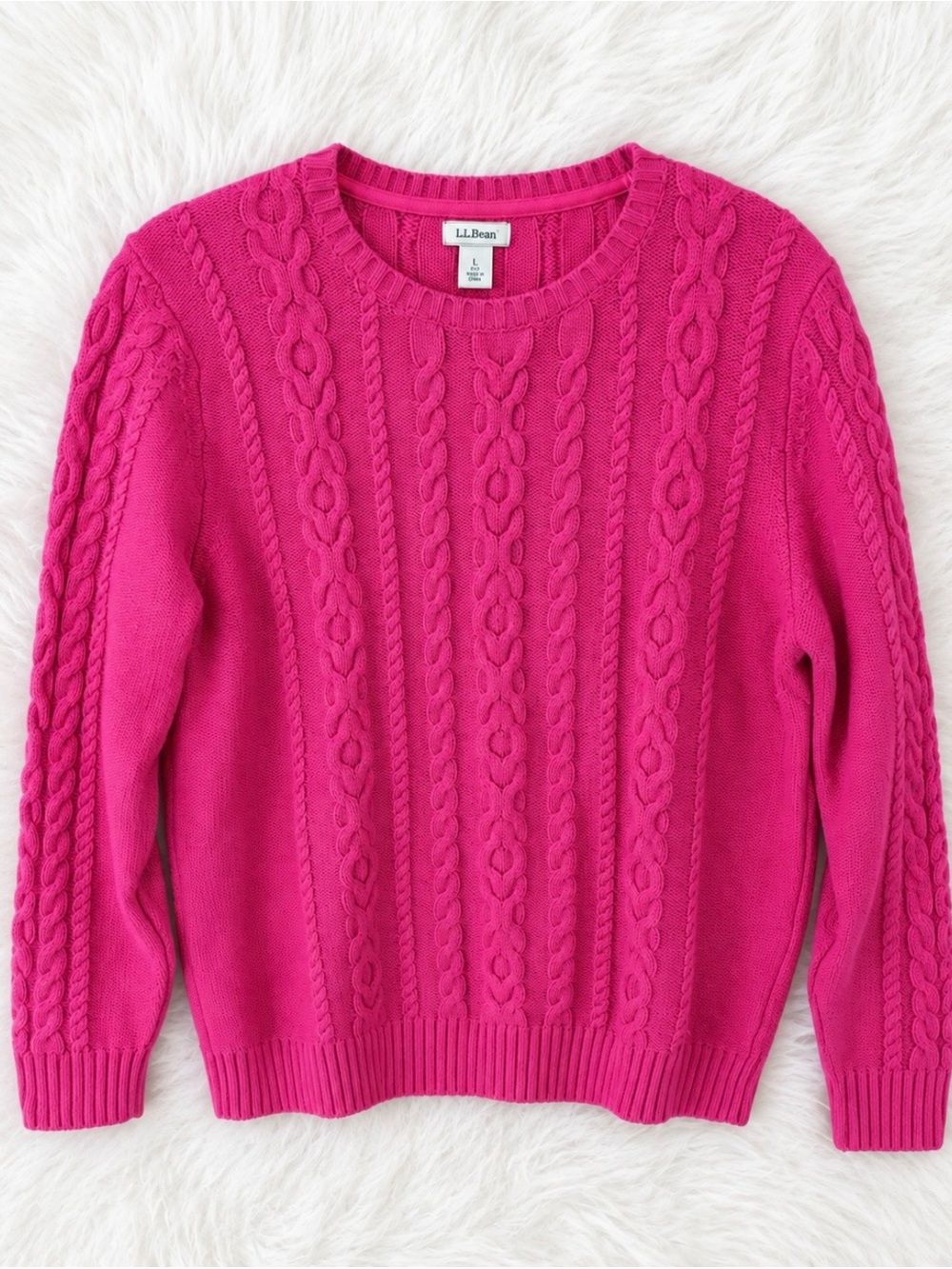 L.L. Bean Women's Cable Knit Crew Sweater - Hot Pink